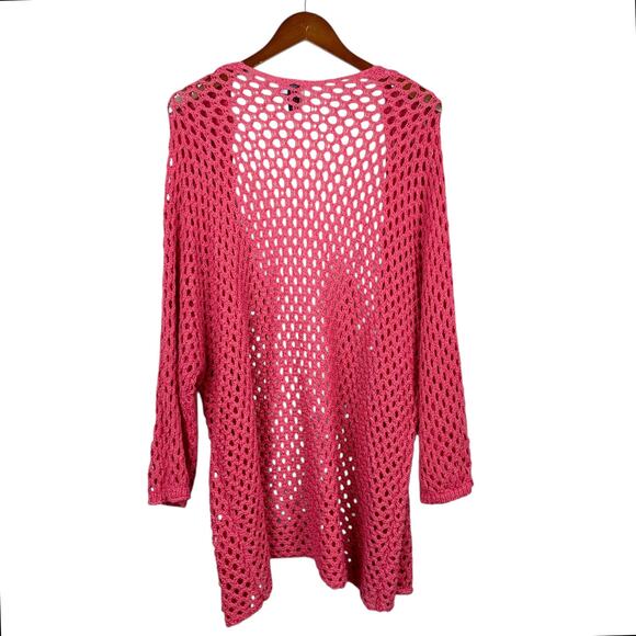 Daytrip Slouchy Cardigan Sweater Azalea Pink Open Knit Long Length Women's XS S - Picture 7 of 9